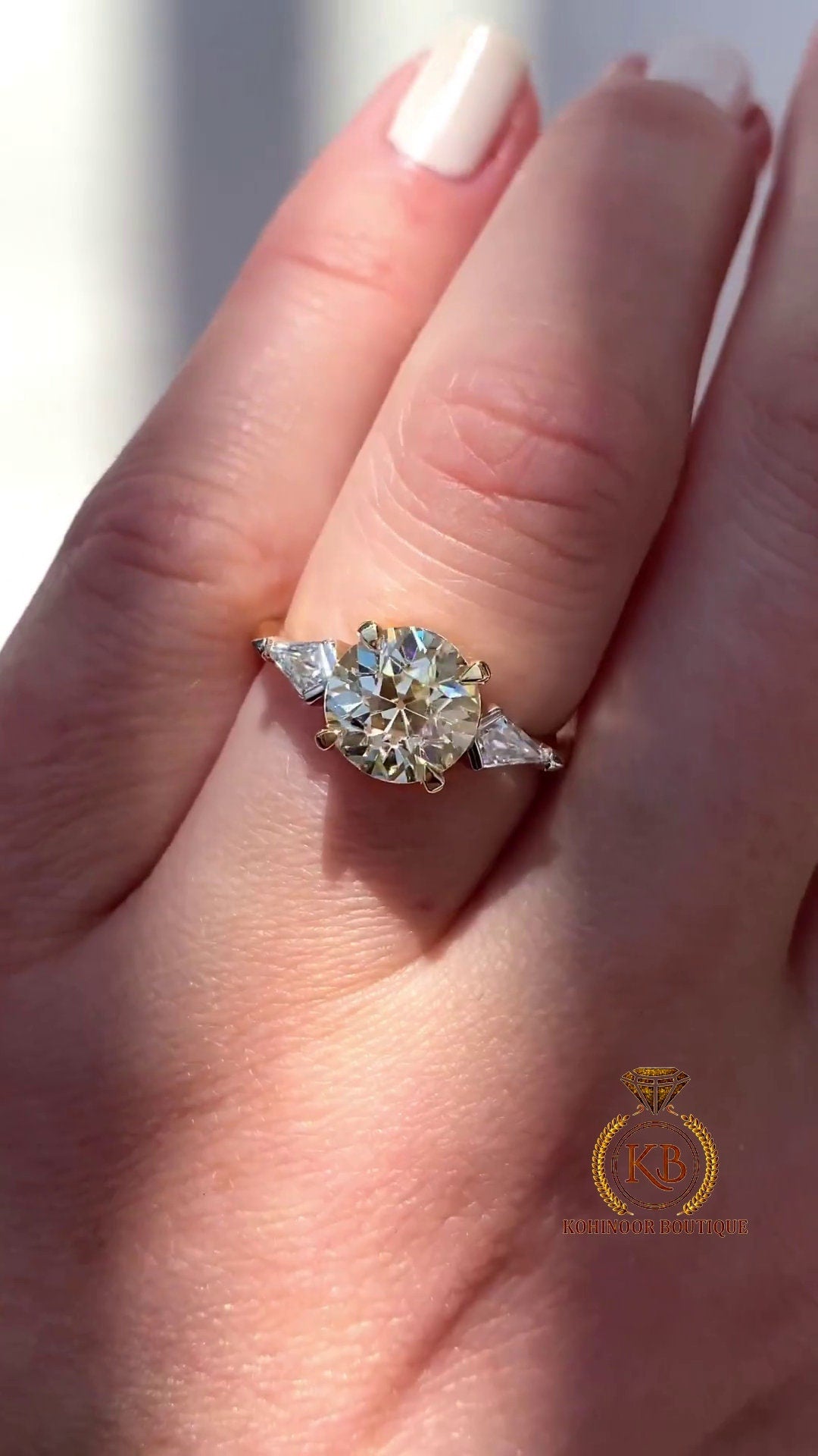 Old mine cut OMC & Shield\Kite Cut 3 Stone Moissanite Engagement Ring, Ring for her, Bridal ring, Gift for wife