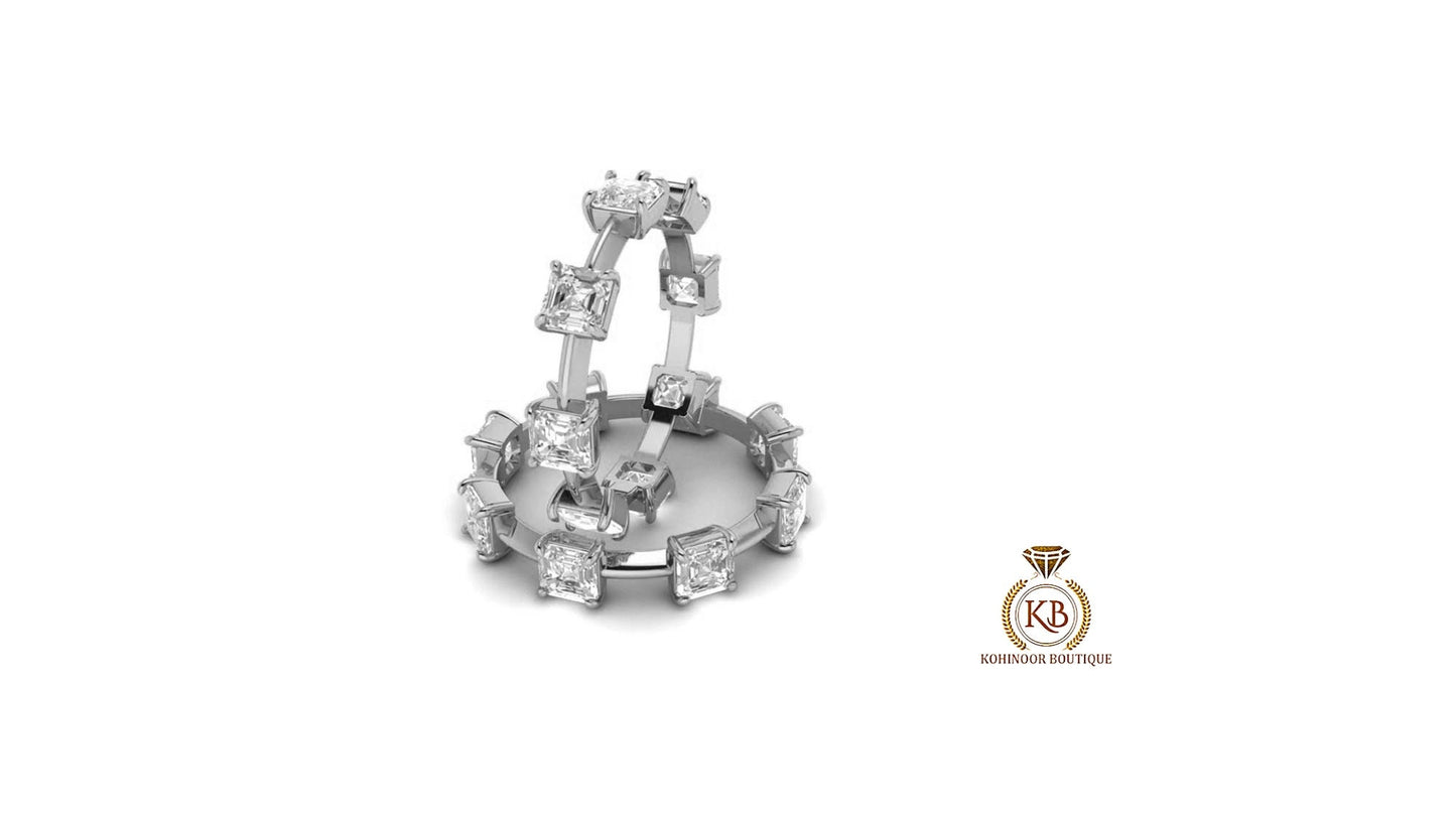 Asscher Moissanite Half\Full Eternity band, Anniversary gift, Wedding Band in 18k\14k\10k White\Yellow\Rose Gold
