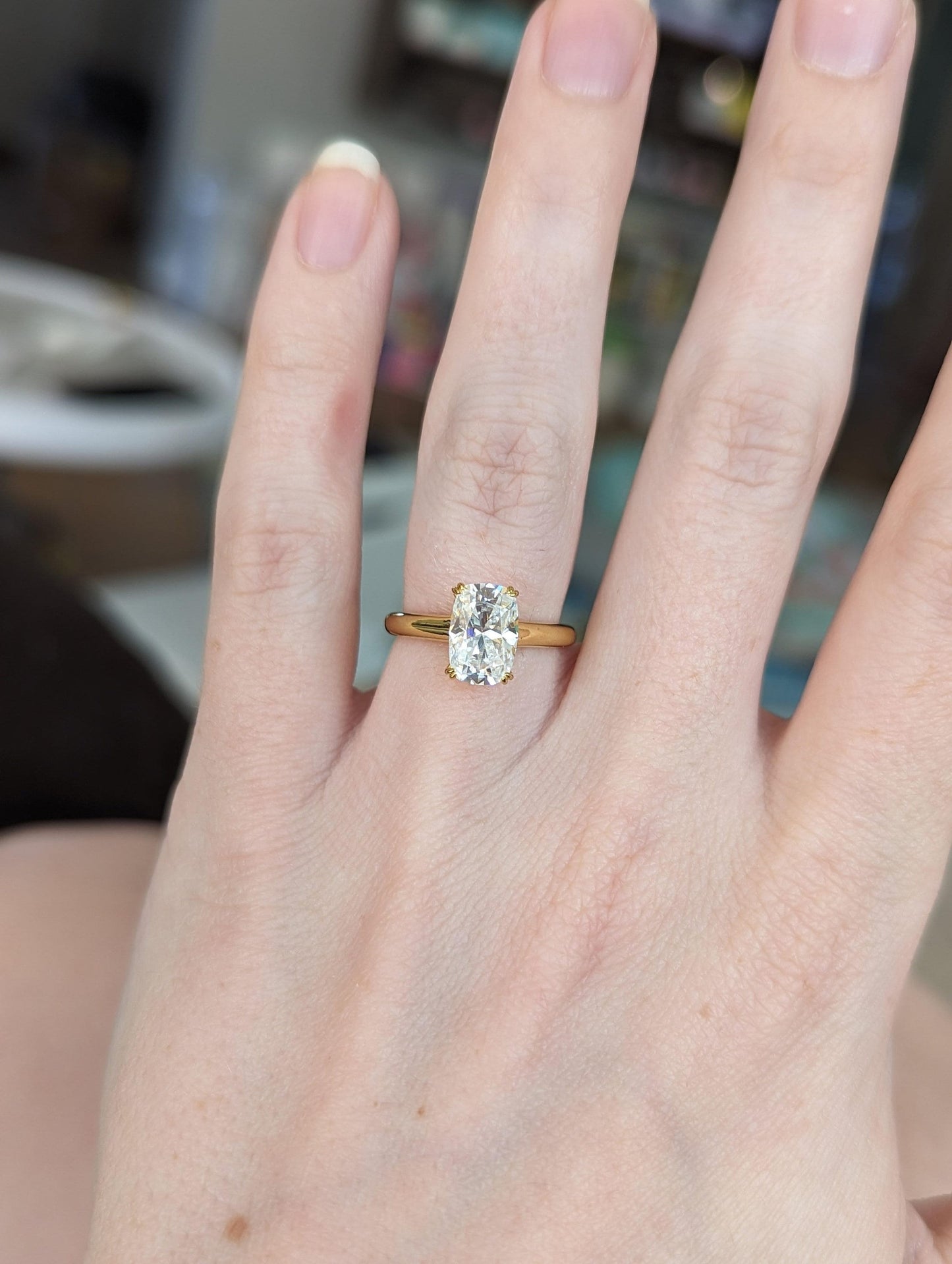 Elongated Cushion Cut Moissanite Cathedral Set Engagement Ring, Ring for women, available in 10k\14k\18k