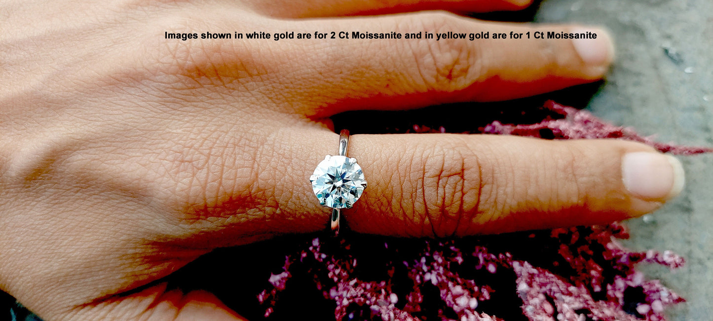 Tulip Lotus Prong Round Moissanite Solitaire Engagement Ring,flower basket  Promise\proposal Ring.