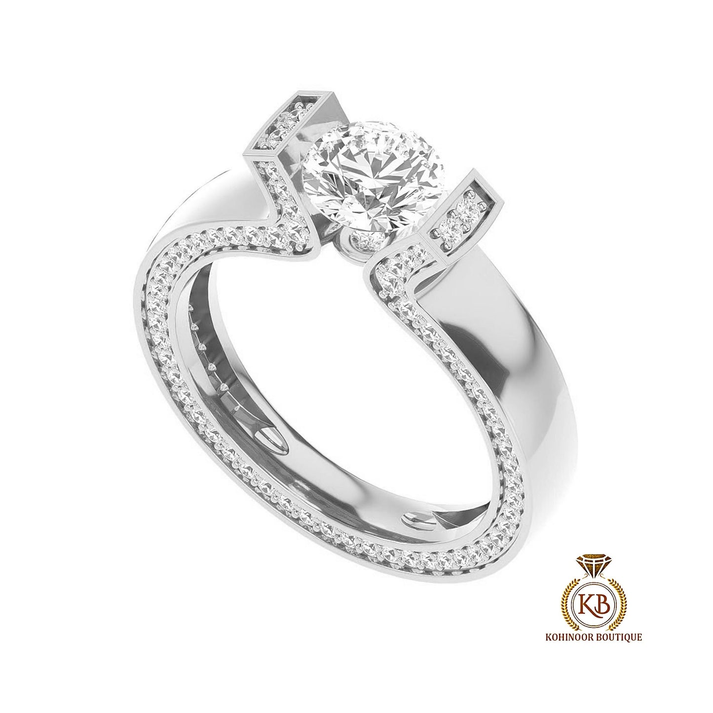 Round Cut Tension set Encrusted Moissanite Front Pave Engagement\Proposal\Anniversary\Wedding Ring for Men\Women\Unisex Band