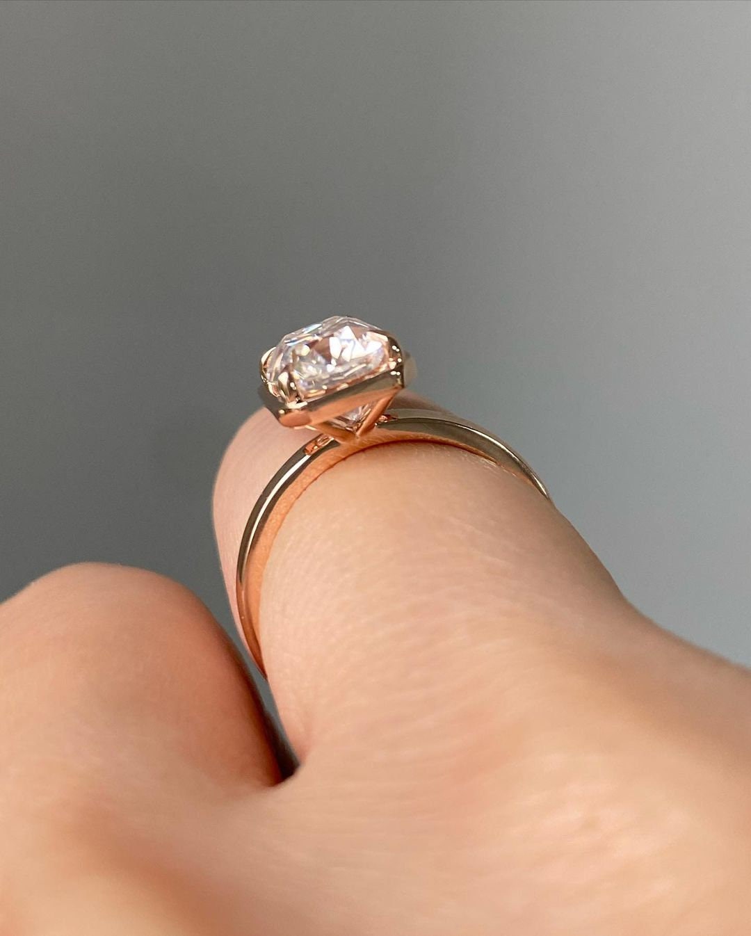 Old Mine Cushion Cut OMC Bezel Georgian Cut down  set, Moissanite Solitaire Engagement Ring, ring gift for her, ring for women.