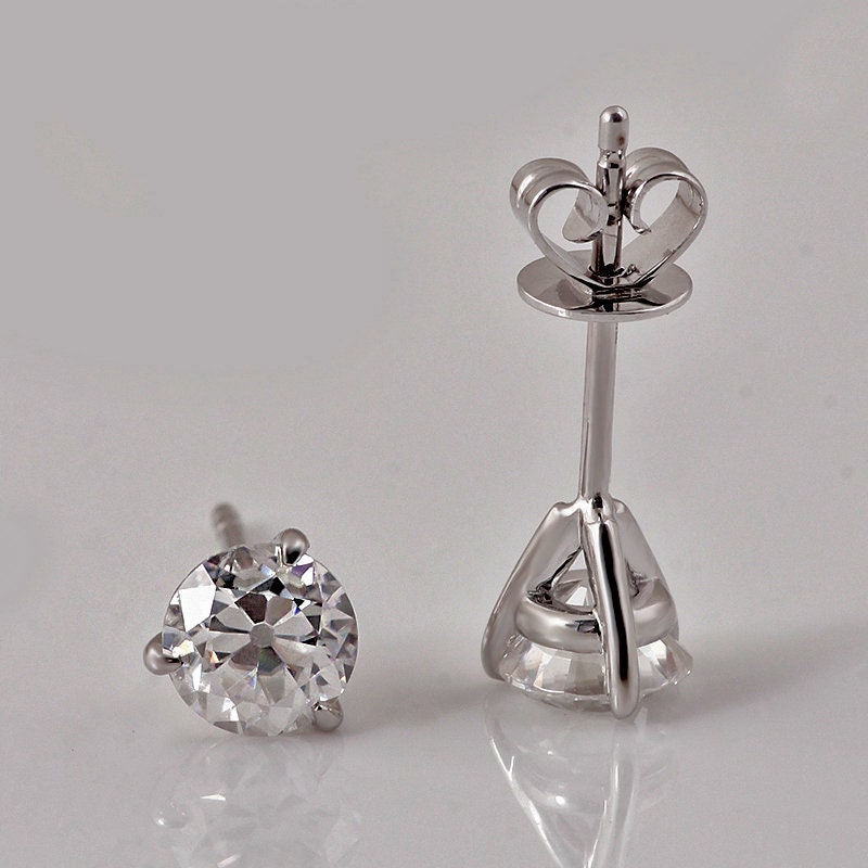 Round Old Mine Cut OMC Martini Set Moissanite Earrings studs , Studs for women, Mother's day gift, Push back earring, wedding studs