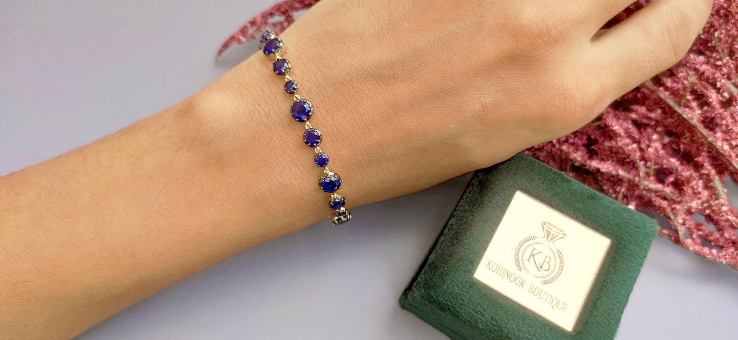 Georgian cut down button back set sapphire Tennis Bracelet, Bracelet for women, Bracelet for girls, Bracelet for her, Anniversary gift