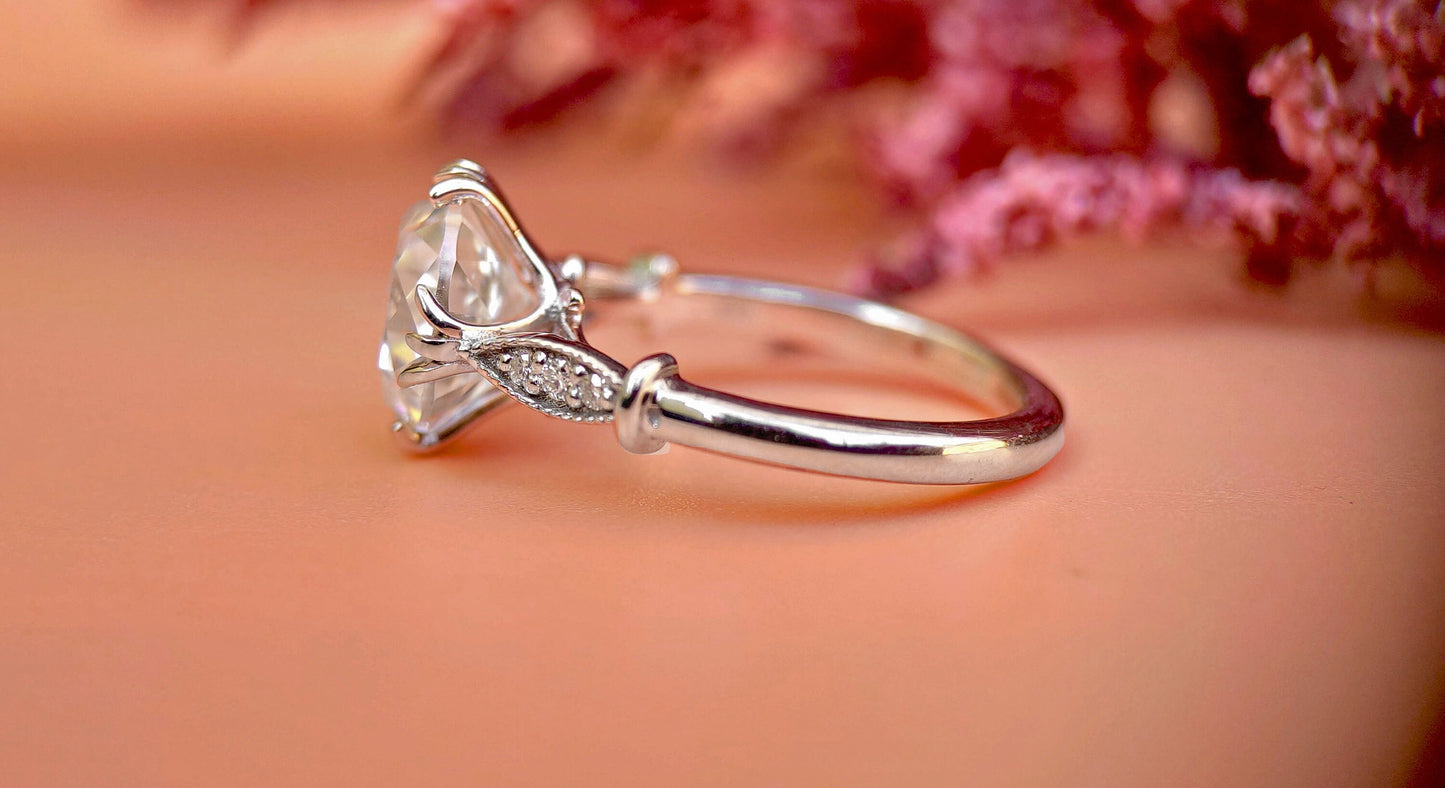 Vintage Old European cut moissanite solitaire Engagement ring, Edwardian ring for women, vintage-inspired setting.