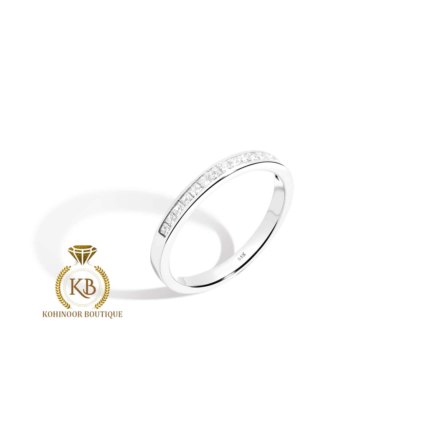 Half\Full Eternity Channel Set Princess cut Moissanite wedding band stacking minimalist ring in 18k\14k\10k White\Yellow\Rose Gold