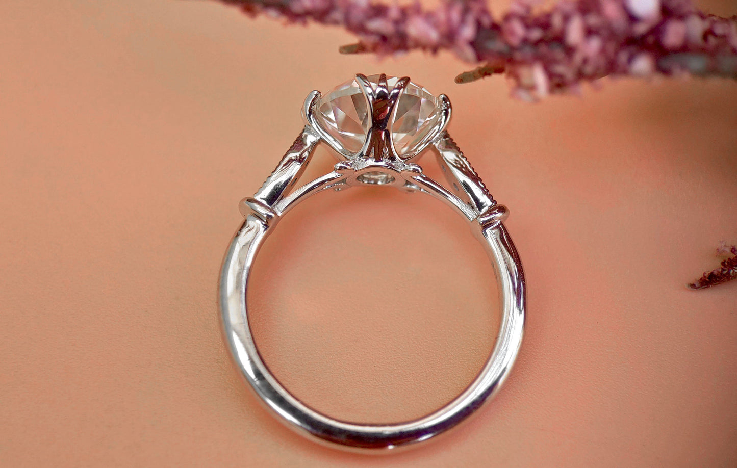 Vintage Old European cut moissanite solitaire Engagement ring, Edwardian ring for women, vintage-inspired setting.