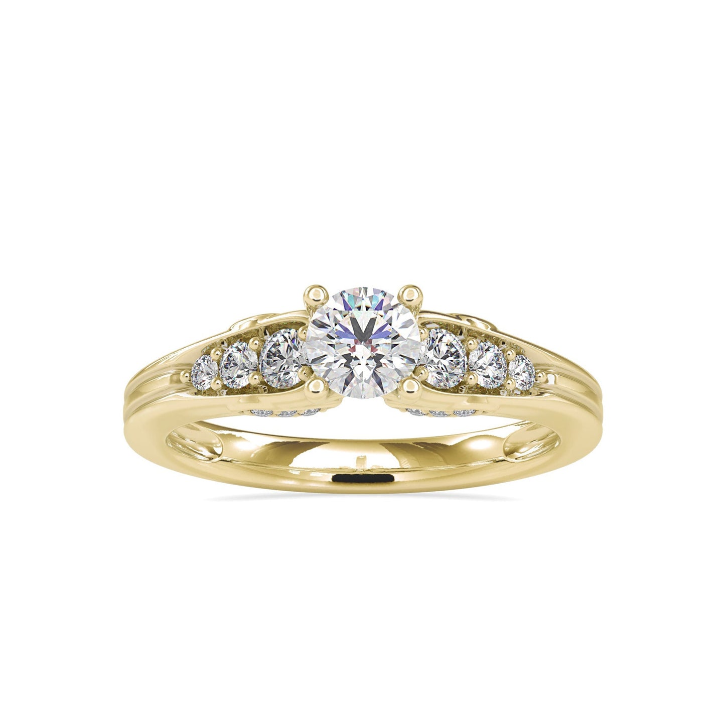 Round cut moissanite with side pave Solitaire Engagement ring, ring for her, ring for women, statement ring, right hand ring, gift for wife