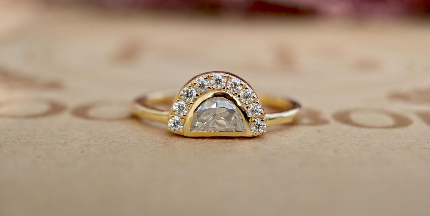 Half Moon Moissanite halo Engagement ring , Bridal\Wedding\Promise\Proposal Ring enhancer with 18k\14k\10k White\Yellow\Rose Gold