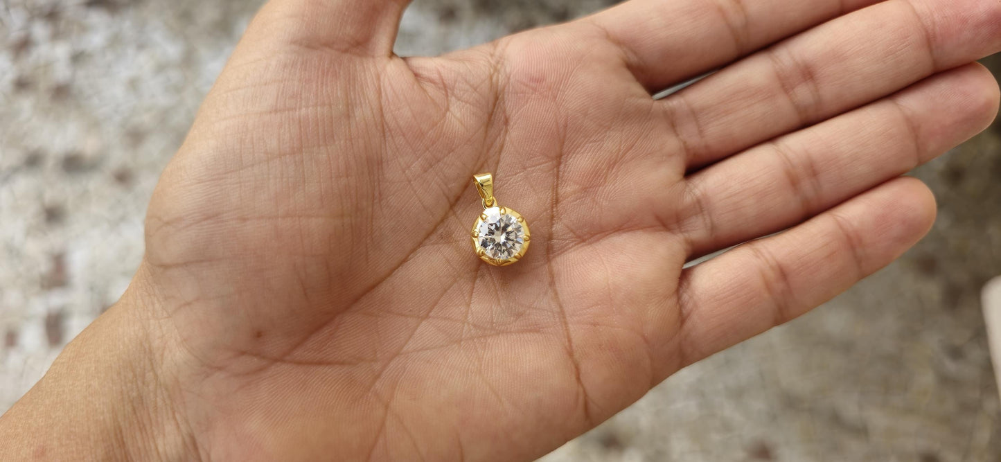Round Cut Lab grown diamond Pendant, Collet set Georgian cut down Button back set Pendant without chain, pendant for women, gift for women