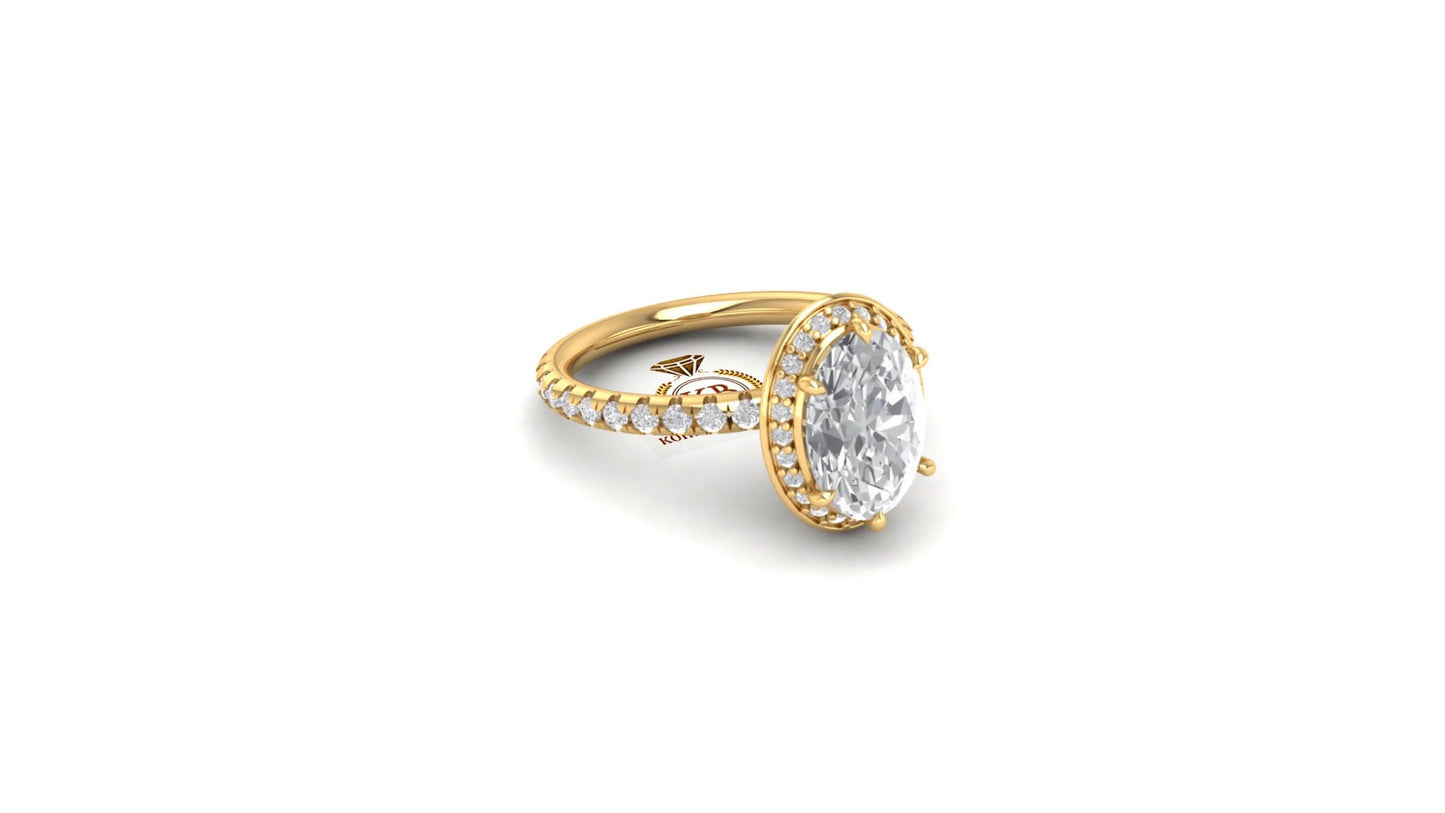 Vintage Oval Moissanite hidden double halo with U pave band Solitaire Engagement\Proposal\Anniversary\Promise Ring in 18k\14k\10k