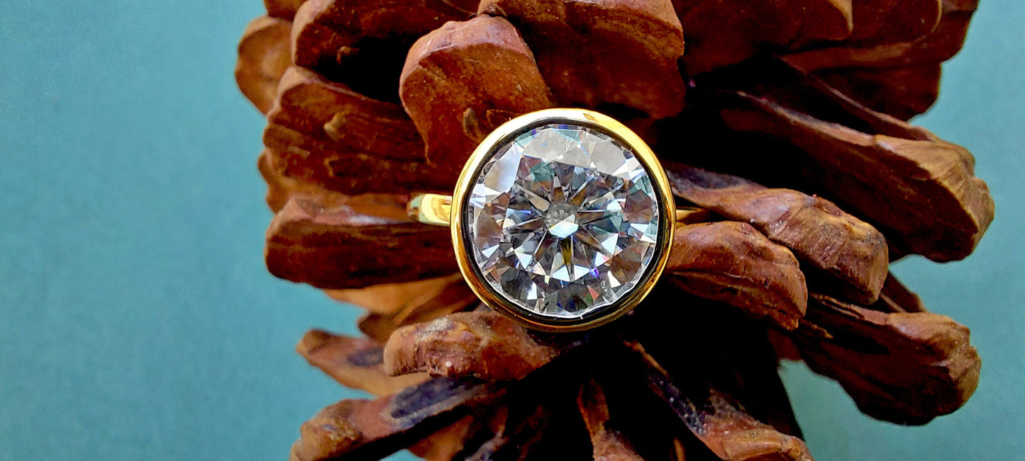 Round Cut Bezel Moissanite Solitaire Engagement Ring , Proposal Ring, Ring for her, Gift for her