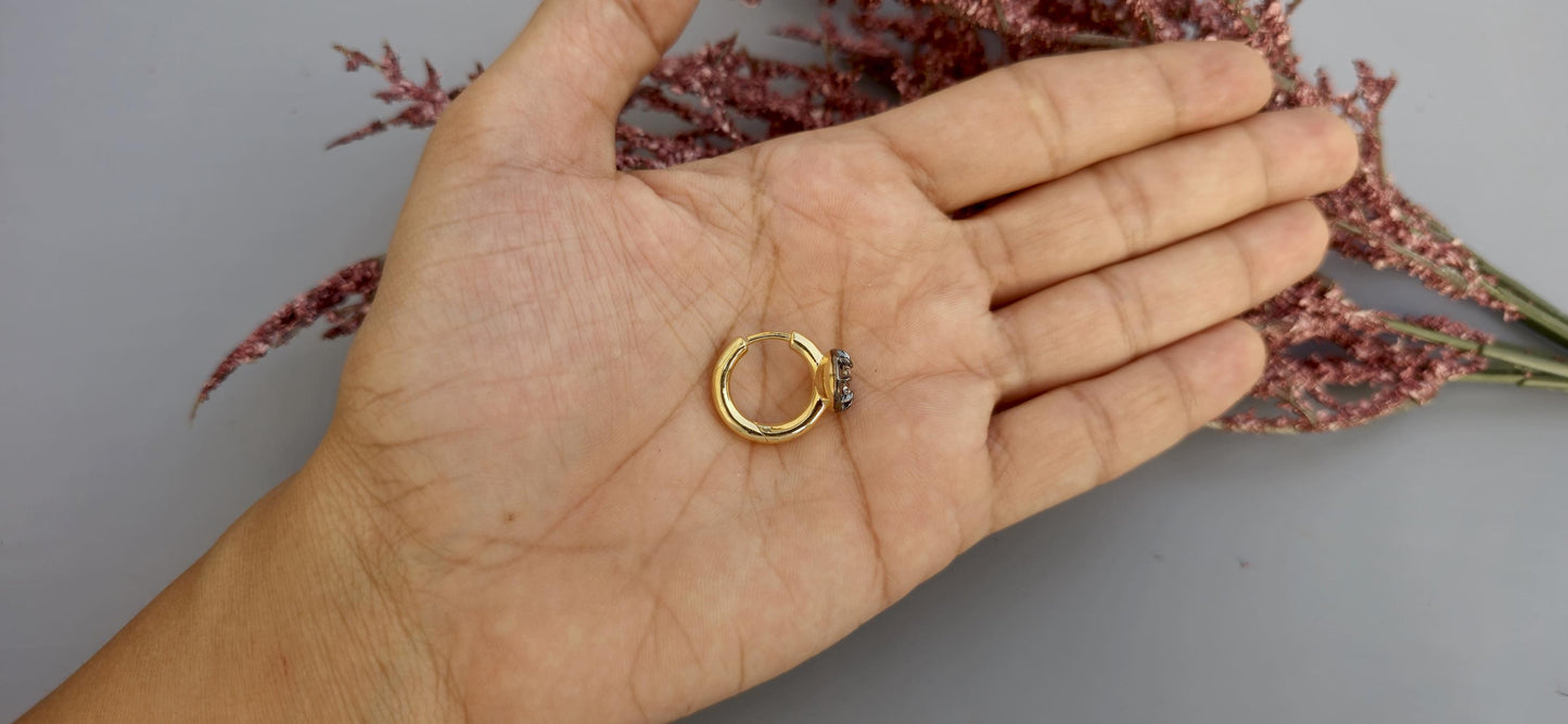 Georgian Victorian Style Lab Grown Diamond Hoops, Georgian cut down Button back blackened gold huggie, Wedding Earring.