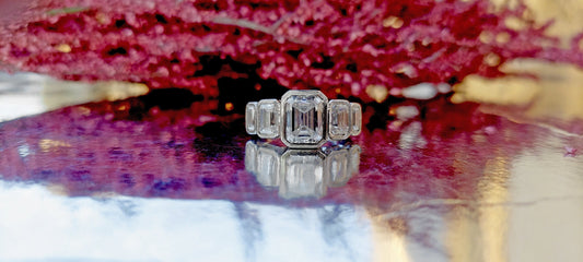 Emerald Cut 5 stone Moissanite Engagement ring, 5 stone anniversary band, ring for her, right hand ring
