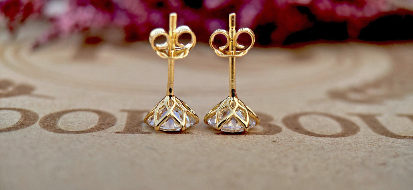 Tulip prongs Round Cut Moissanite Stud Earrings, Screw Back Earrings, Anniversary Gift for wife, available in all size and shapes.