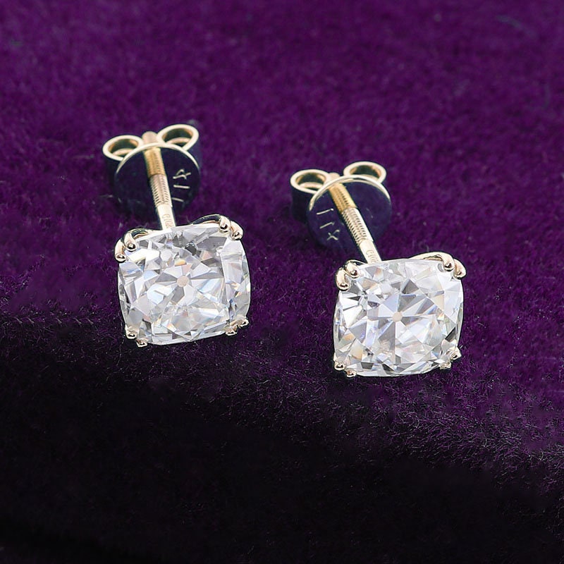 Cushion Old Mine Cut OMC Moissanite Earrings studs , Studs for women, Mother's day gift, screw back , push back earring, wedding studs