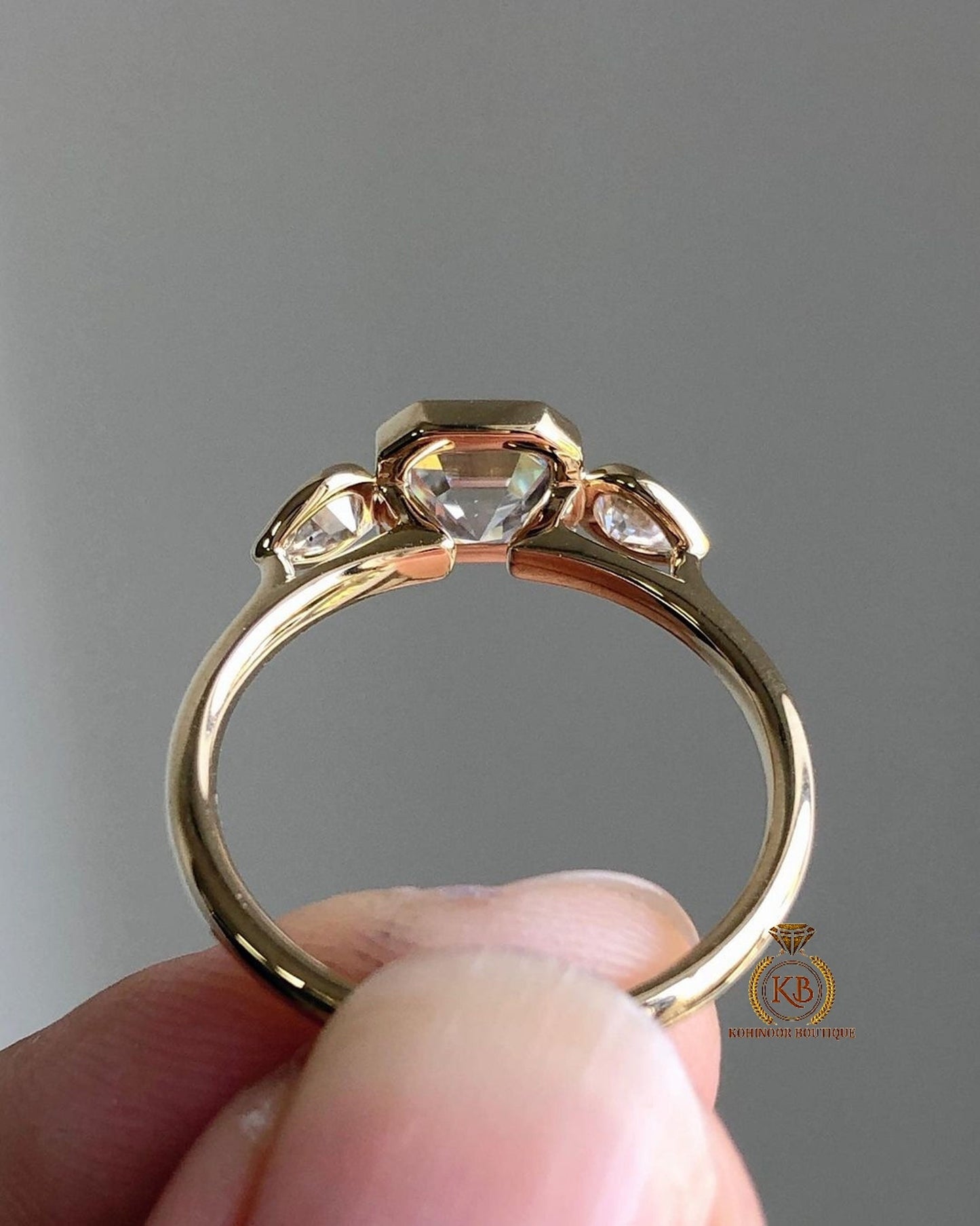 Asscher & Pear Cut Moissanite 3 stone Engagement Ring, Rings for women, Ring for her