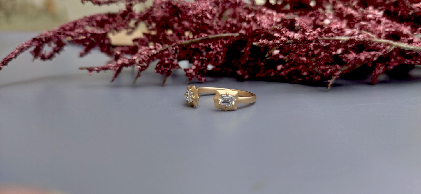 2 stone open end lab grown Emerald diamond ring, ring for women, ring for her, open end wedding band, gift for women, gift for wife