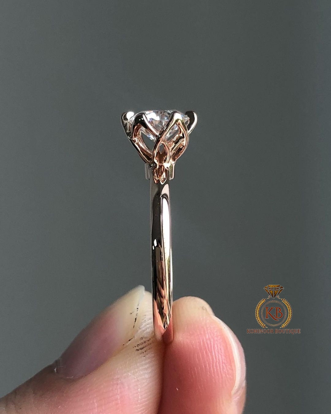 Round Moissanite Tulip Lotus flower basket Solitaire Engagement Ring Promise\proposal Ring.