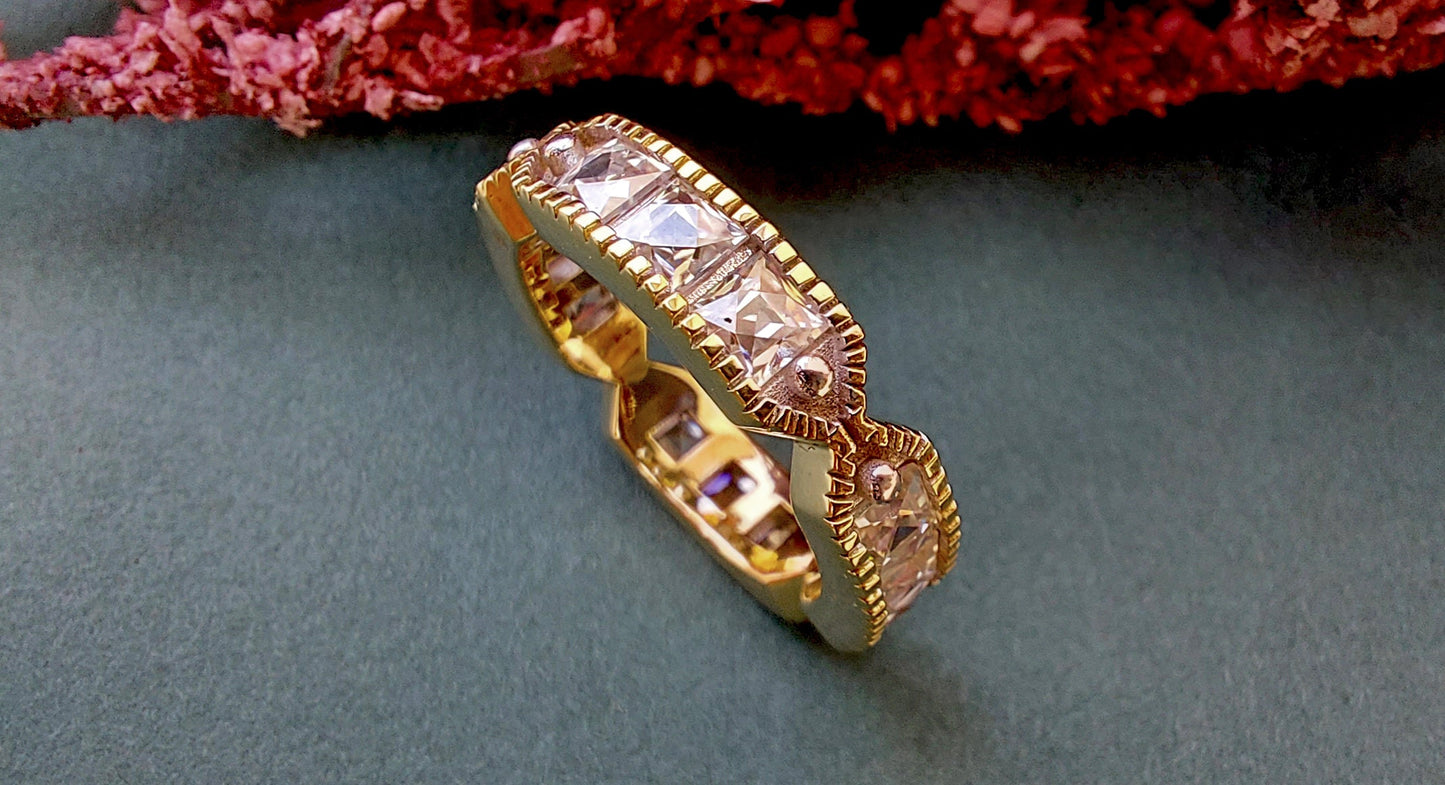 Vintage France\ French cut Moissanite Eternity Ring, wedding band, stackable ring, Princess cut Half\Full eternity band, Anniversary gift