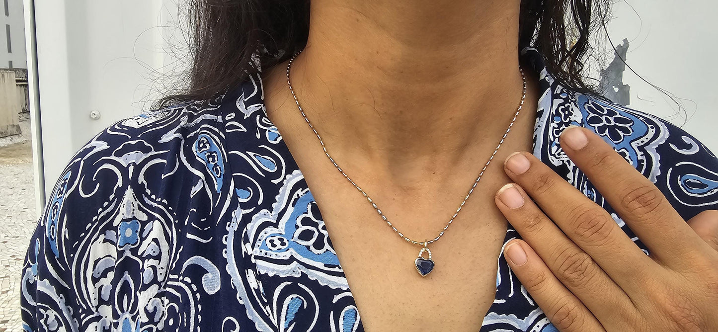 Heart Shaped bezel set Lab grown Sapphire pendant with lab grown diamond pave bail, dainty wedding pendant for women girls