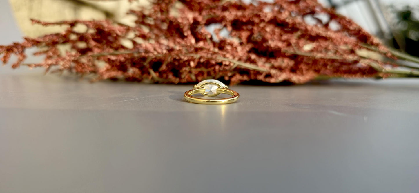 East West Bezel Set Marquise Moissanite Solitaire Engagement Ring, Rings for women, Low profile ring, statement art deco ring, ring for her.