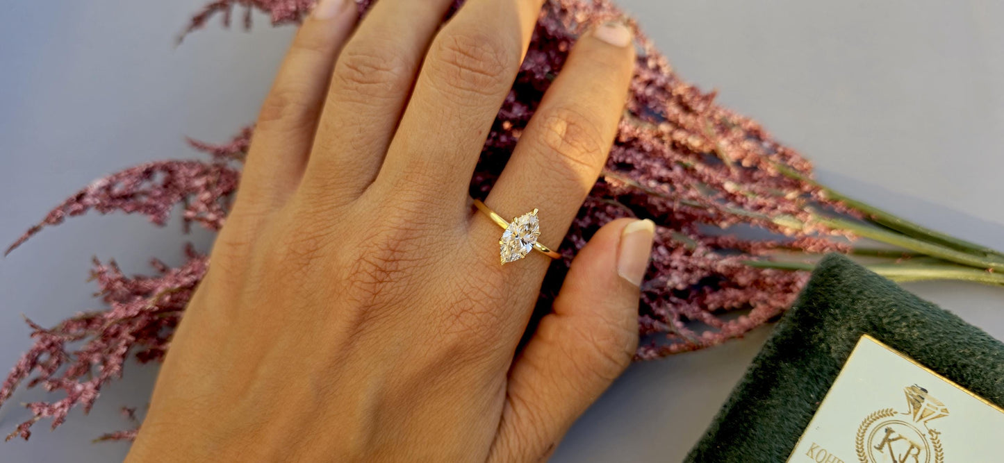 Marquise Cut Hidden Halo Tulip floral basket, IGI certified Lab grown diamond Engagement Ring, Anniversary gift for wife, Ring for women