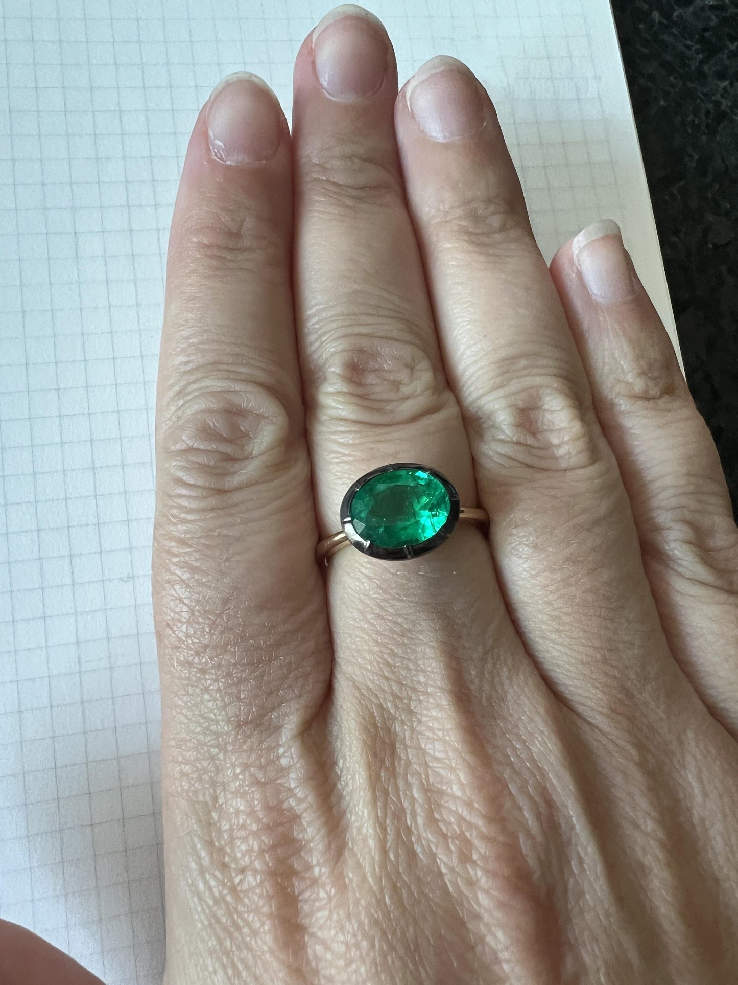 Lab Grown Hydro thermal Oval Emerald Button Back Georgian Cut Down Set Solitaire Engagement ring, Ring for her, Ring for Women