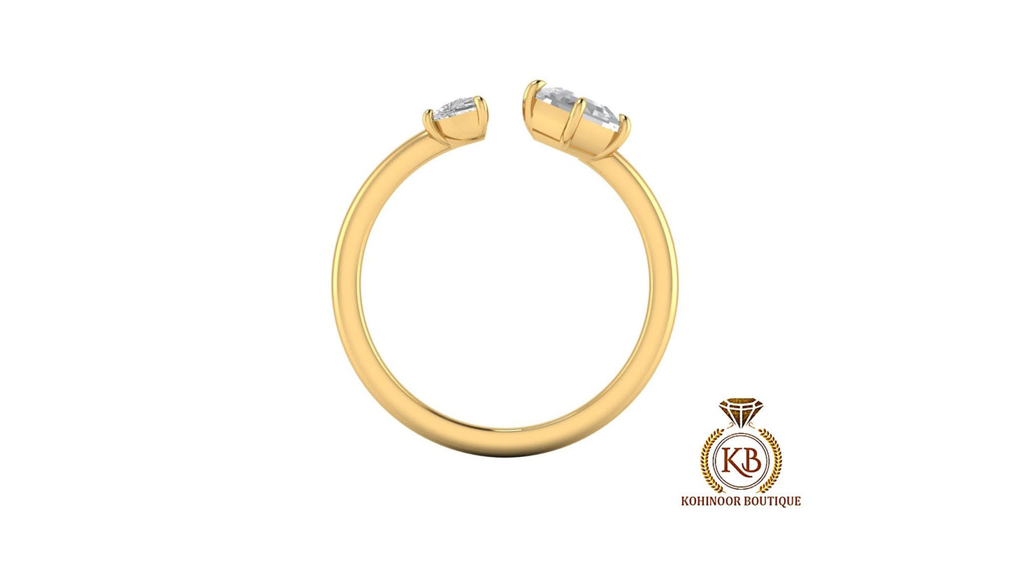 Half moon & Hexagon Moissanite Toi Et Moi two stone Engagement ring, promise proposal ring, mother child ring, gift for wife mother women