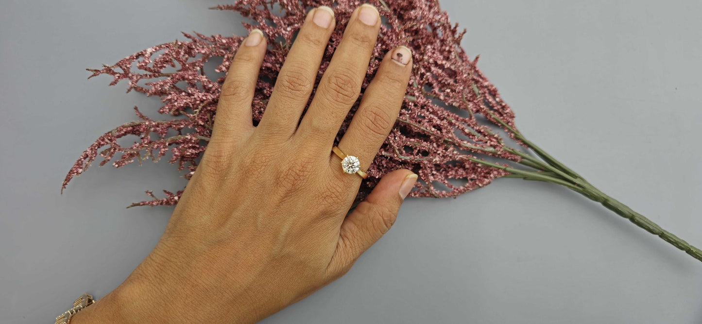 Tulip Lotus Prong Round Moissanite Solitaire Engagement Ring, flower basket  Promise\proposal Ring.