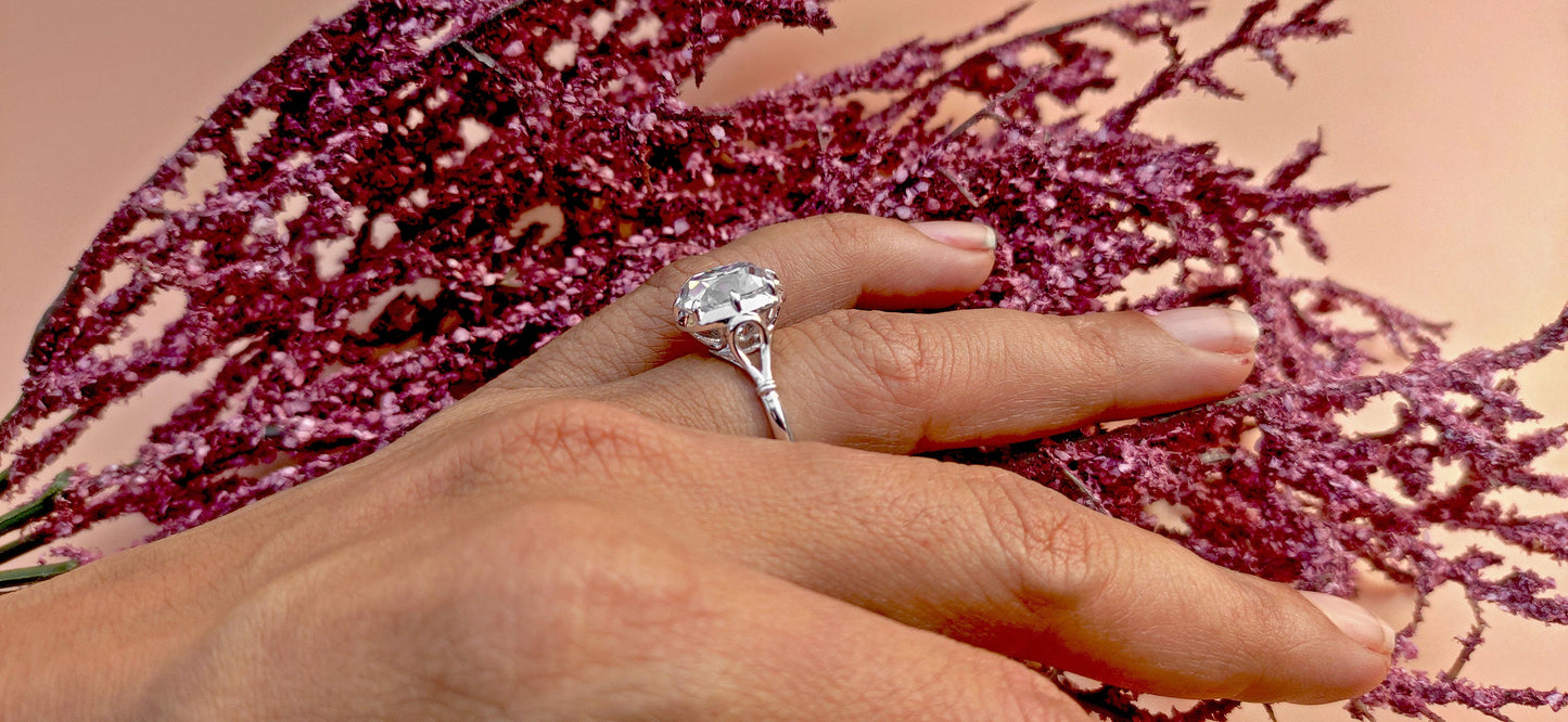 Old Mine Cushion Cut OMC Moissanite Georgian cut down set Solitaire Engagement Ring, Vintage Edwardian Ring for her, Art deco ring