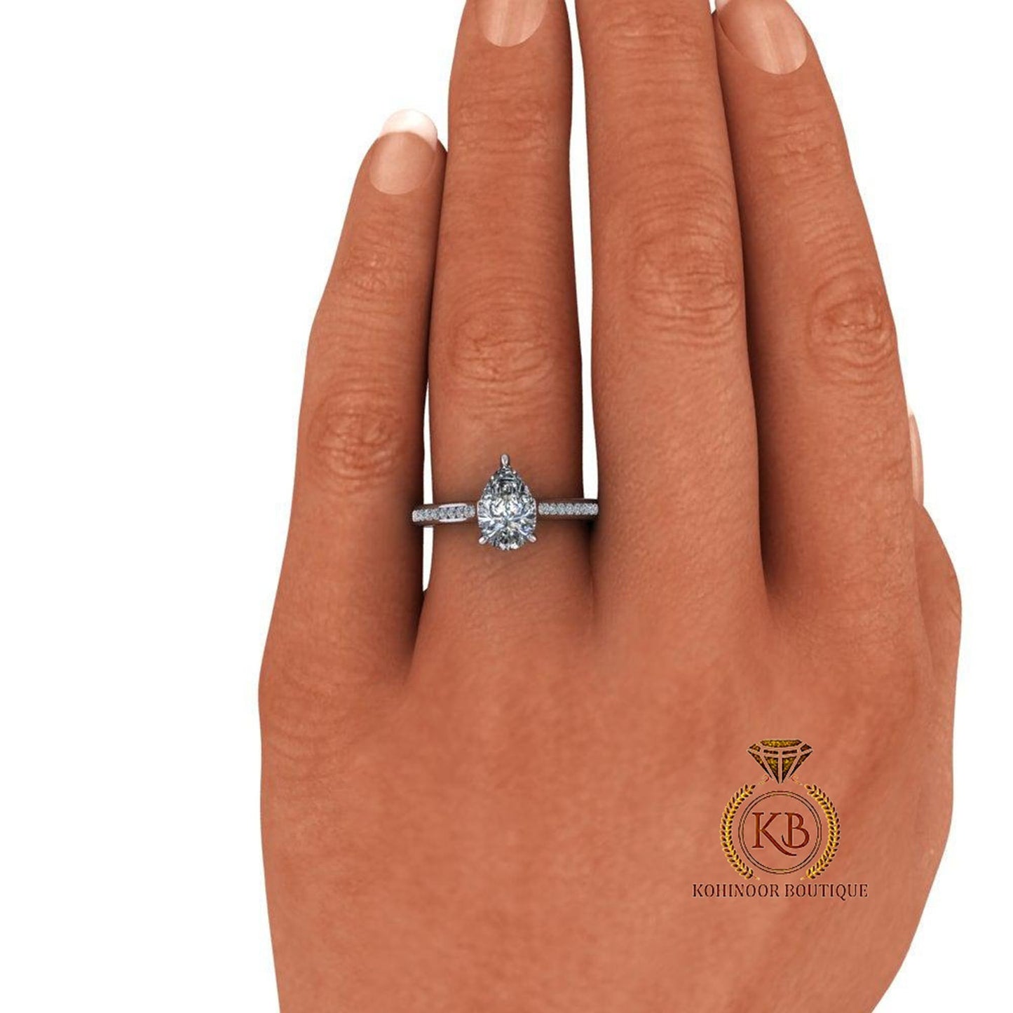 Pear cut moissanite Cathedral Trellis set with side pave Engagement Ring, ring for women, ring for her, gift for her