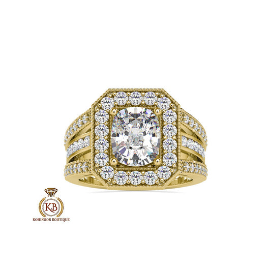 Cushion milgarin halo with Side 3 Pave Band, Cathedral milgrain setting Moissanite Engagement\ ring, ring for women, art deco ring.