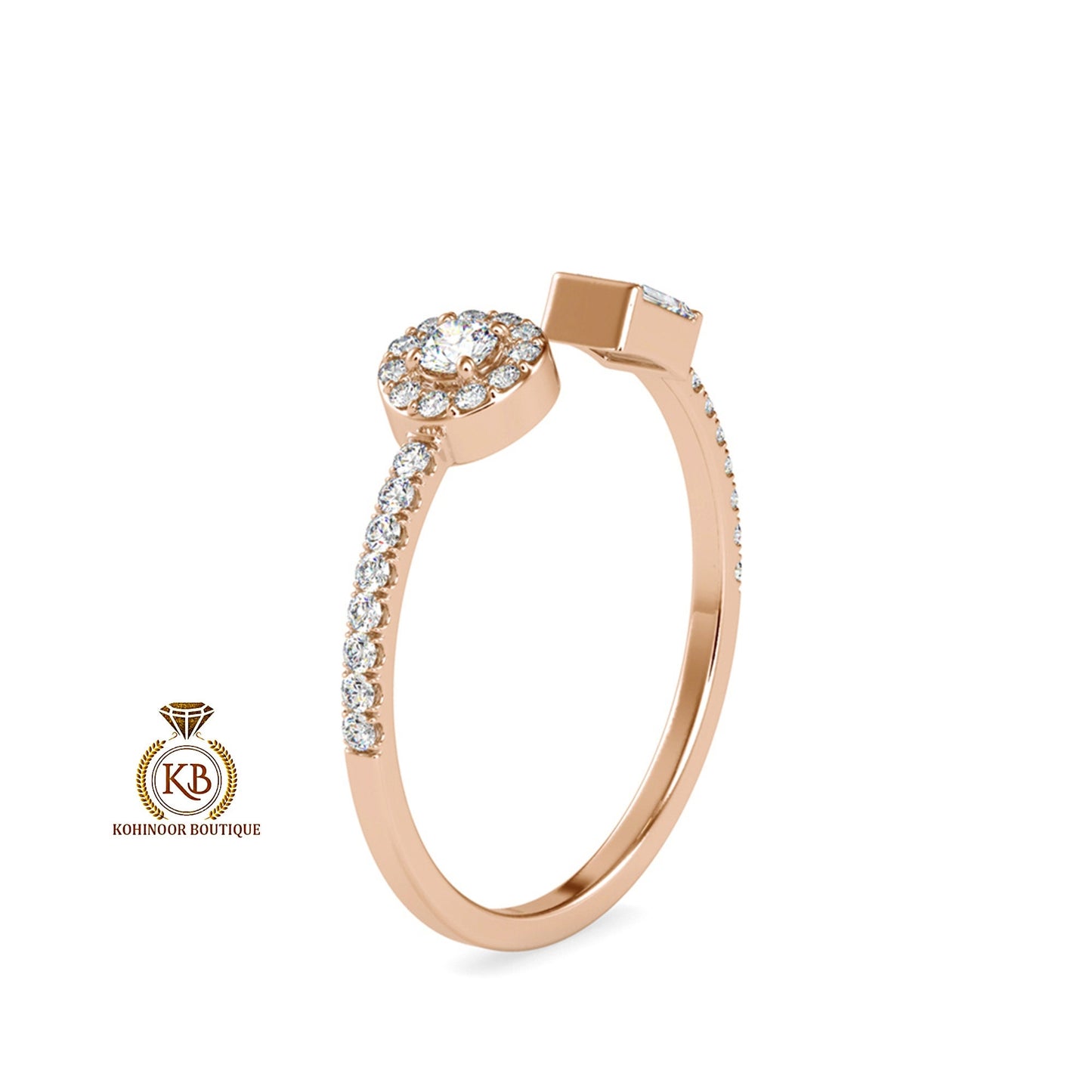 Baguette & Round open end Toi Et Moi Moissanite 2 stone engagement ring, Wedding Band, dainty proposal right hand ring