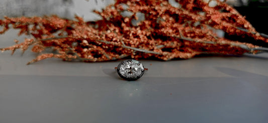 East west set Old mine cut Oval Lab grown Button Back Georgian Cut Down Set ring, blackened gold ring ring for women, Ring for her.