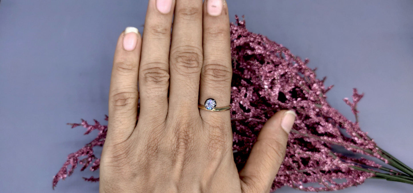 Round Cut Moissanite Georgian cut down button back solitaire Knife edge band engagement ring, ring for her\women, blackened gold ring.