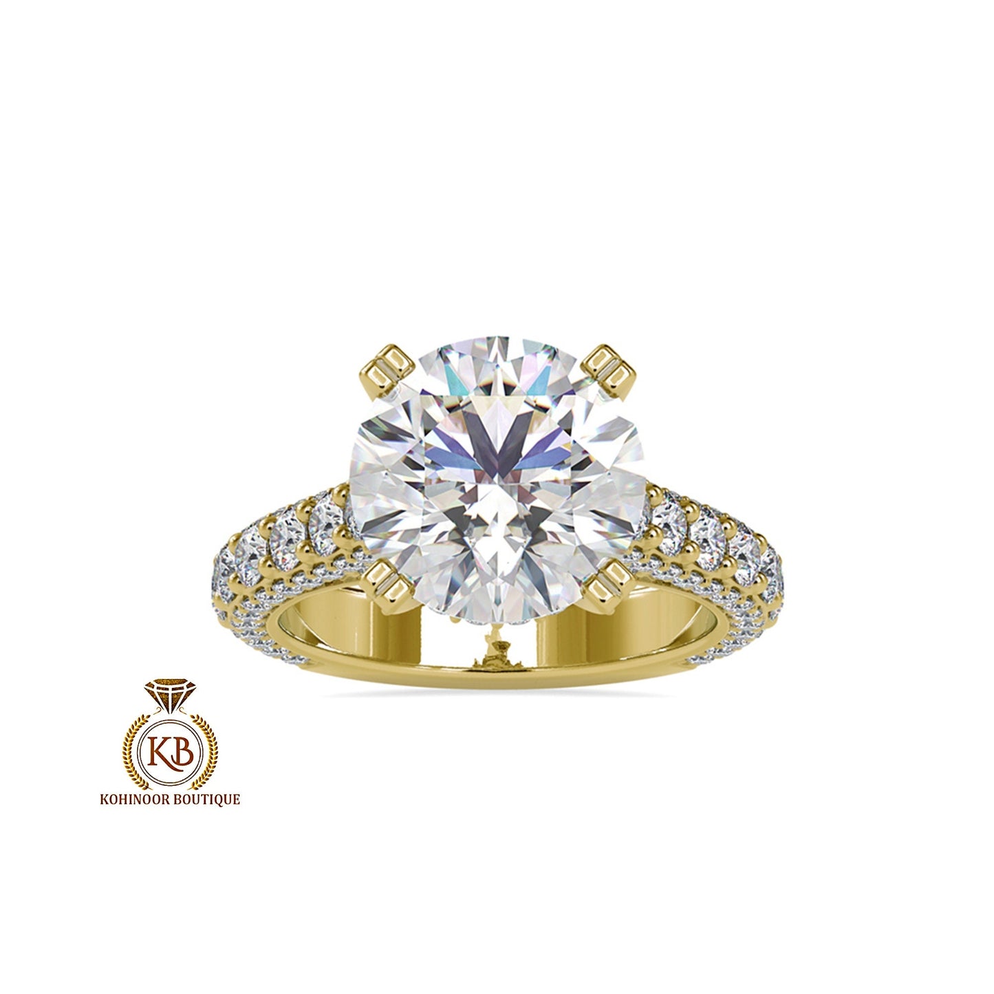Round Cut Under Halo 3 side pave band Cathedral with pave basket Moissanite Engagement ring, art deco ring, right hand ring