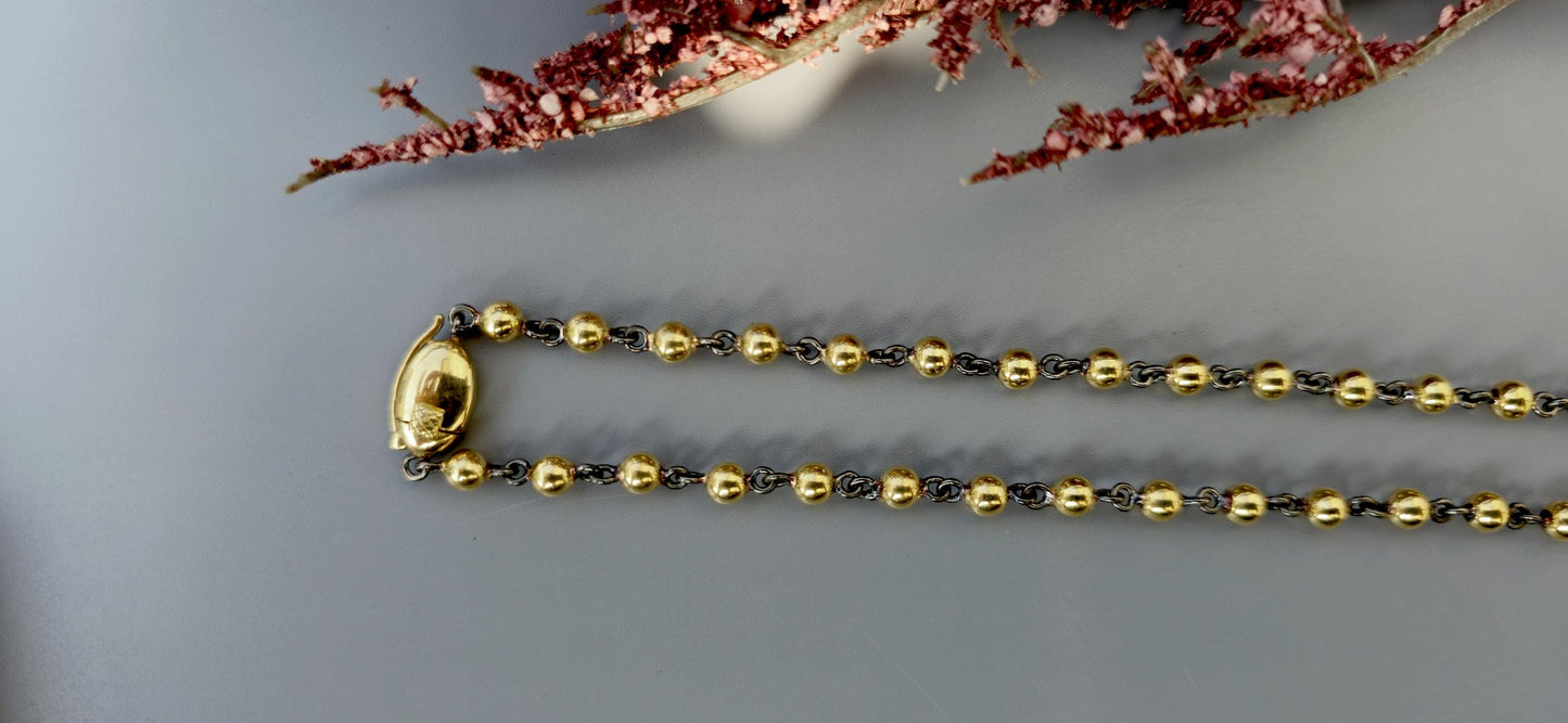 4 mm Ball n Chain Necklace with blackened gold links, Vintage Edwardian Antique necklace, Anniversary Gift, necklace for women