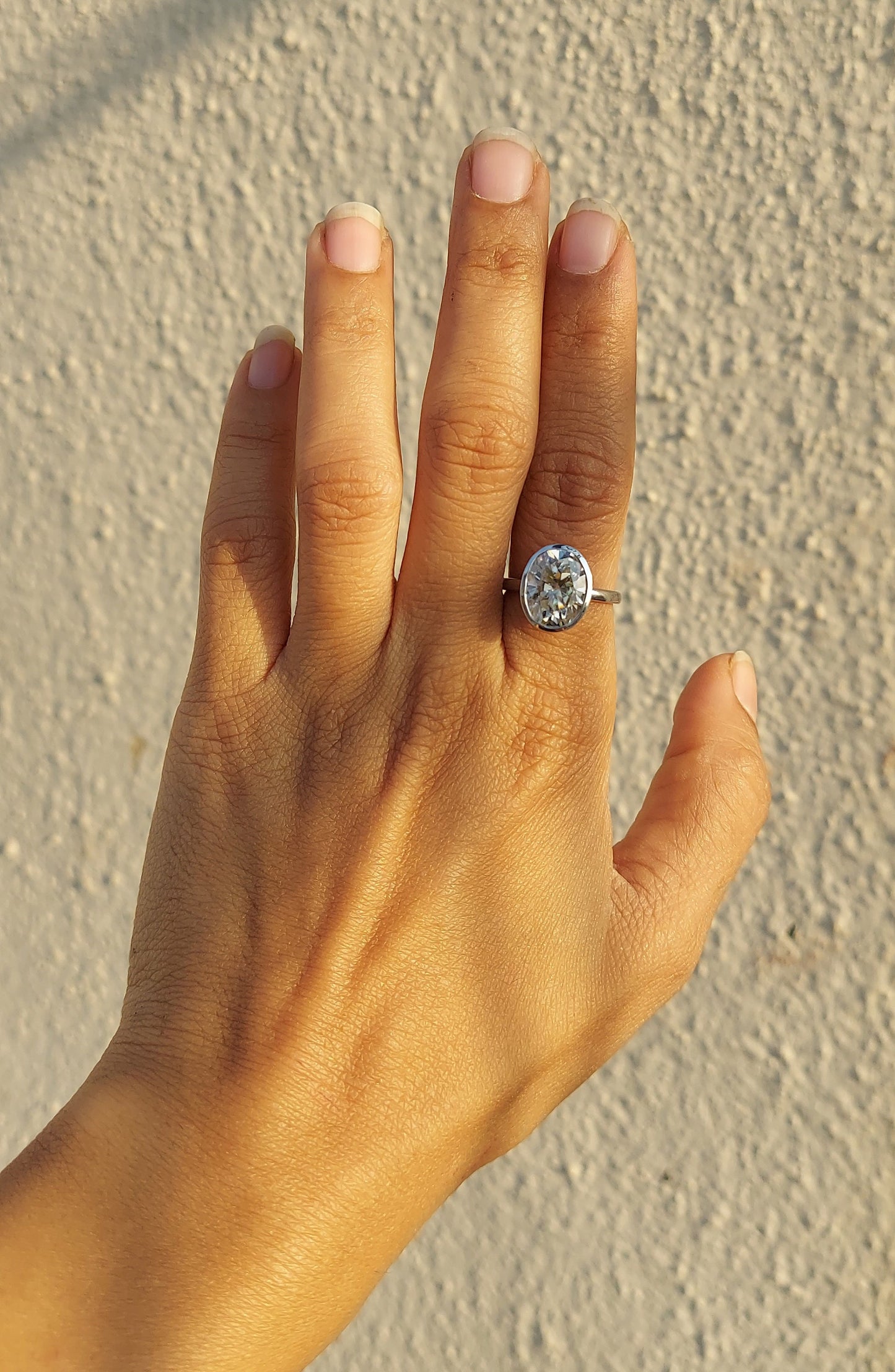 Bezel set crushed ice oval Moissanite Solitaire Engagement ring, Ring for her, Anniversary gift for wife, Mother ring, statement ring