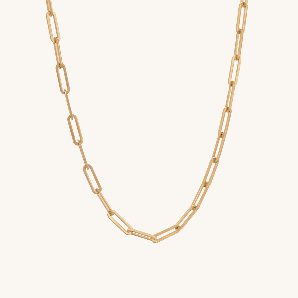 18k Solid Yellow and Rose Gold Paperclip Chain Necklace, Link Chain Necklace, Rectangle Link Necklace, Paperclip Chain 4.00mm, Italian Chain