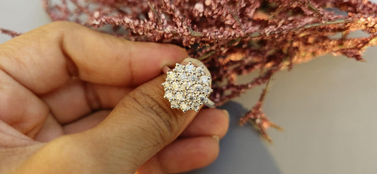 Double halo Cluster Art Deco Moissanite Floral Flush Set Engagement ring, statement ring, Right hand ring, cocktail ring, ring for women