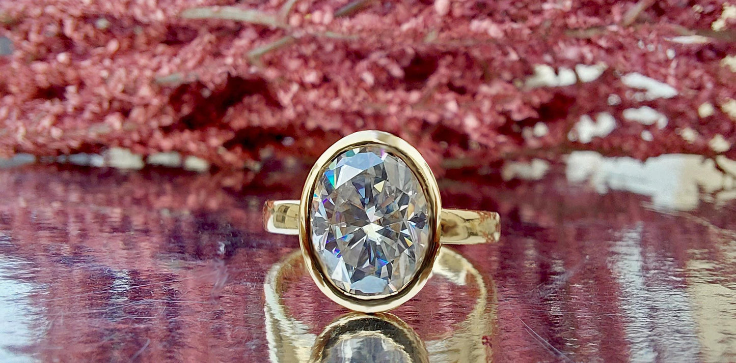 Tulip Lotus Basket Oval Bezel Moissanite Solitaire Engagement Ring, flower basket  Promise\proposal Ring.