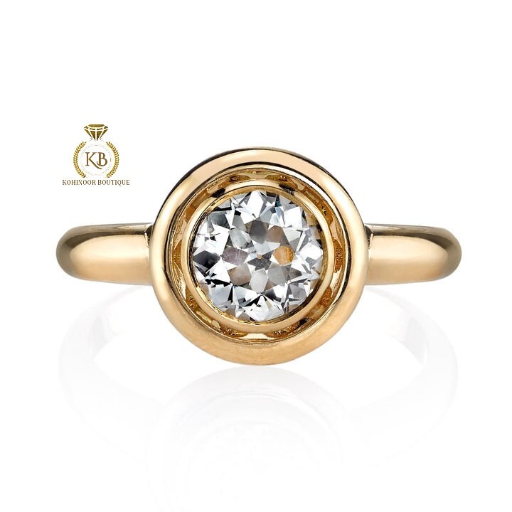 Old European Cut OEC Bezel Set Moissanite Solitaire Engagement Ring, Promise\Propose\Anniversary Ring 18k\14k\10k White\Yellow\Rose Gold