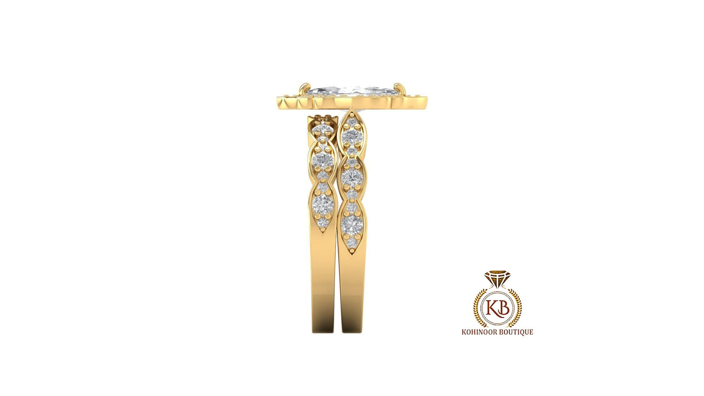 Marquise Cut Halo Vintage Moissanite Engagement Ring, Wedding Bridal Set, Anniversary gift for wife, Ring for women