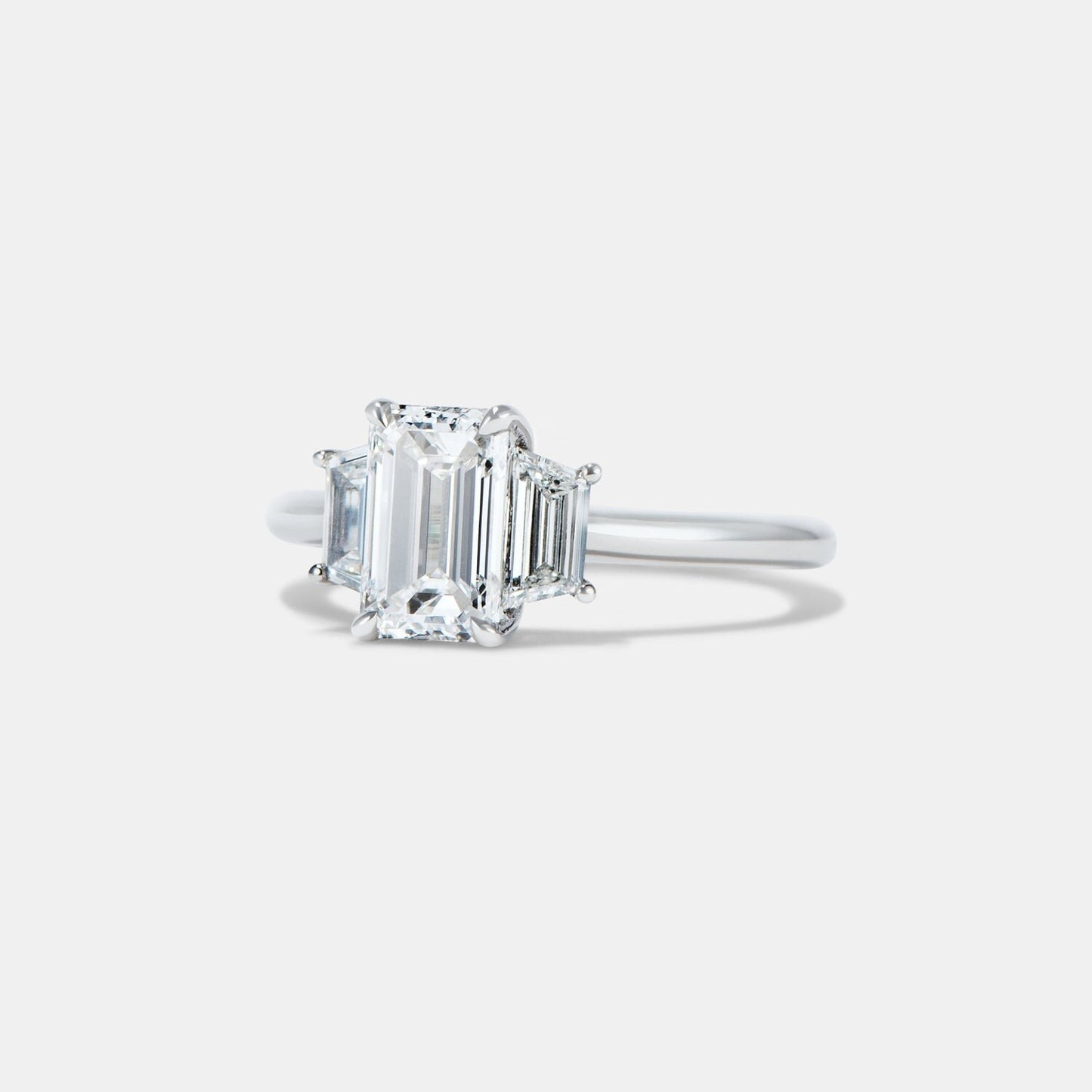 Emerald & Trapezoid 3 stone moissanite Engagement ring, ring for her, gift for women, 3 stone anniversary ring, proposal ring.