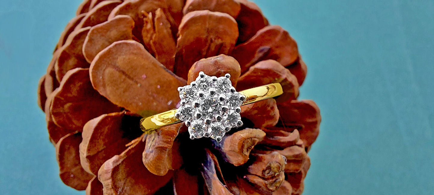 Cluster Art Deco Moissanite Floral Flush Set Engagement ring, statement ring, Right hand ring, cocktail ring, ring for women