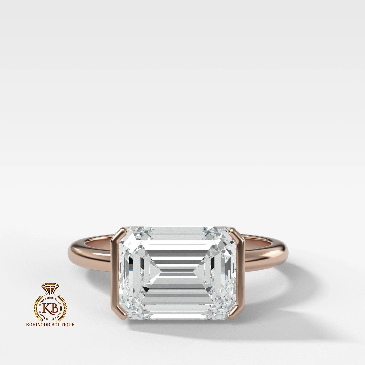 Emerald Cut Moissanite Half Bezel Engagement\Bridal\Propose\Promise\Wedding Ring in White\Yellow\Rose Gold