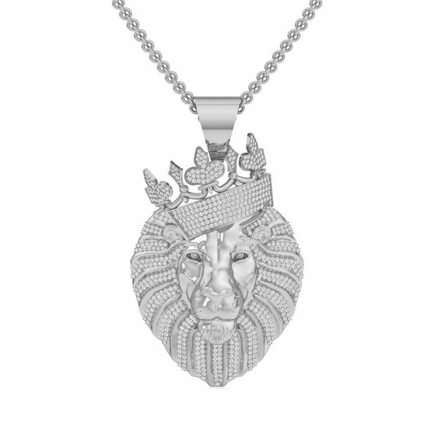 Hip hop King Crown Lion Head Charm Moissanite Pendant , Iced Out Lion Animal Head Pendant, Gift For Him, Pendant for Men boys