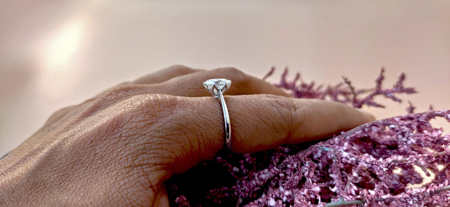 Tulip Lotus Prong Oval Moissanite Solitaire Engagement Ring, flower basket ring, petal prong ring, tulip prong ring, petit oval ring.