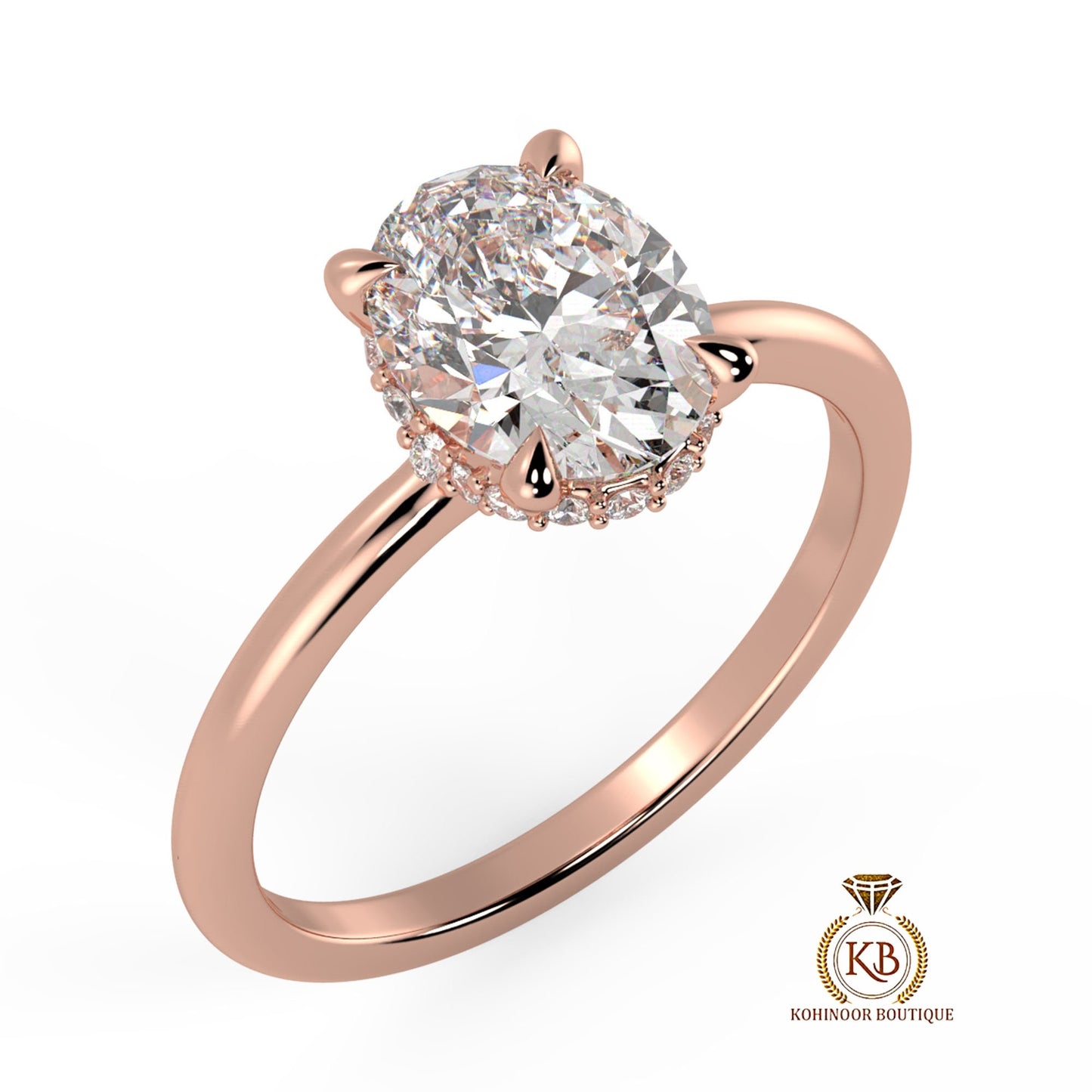 Oval Moissanite Hidden Plunge Halo Engagement Ring in White\Yellow\Rose Gold, ring for her, ring for women